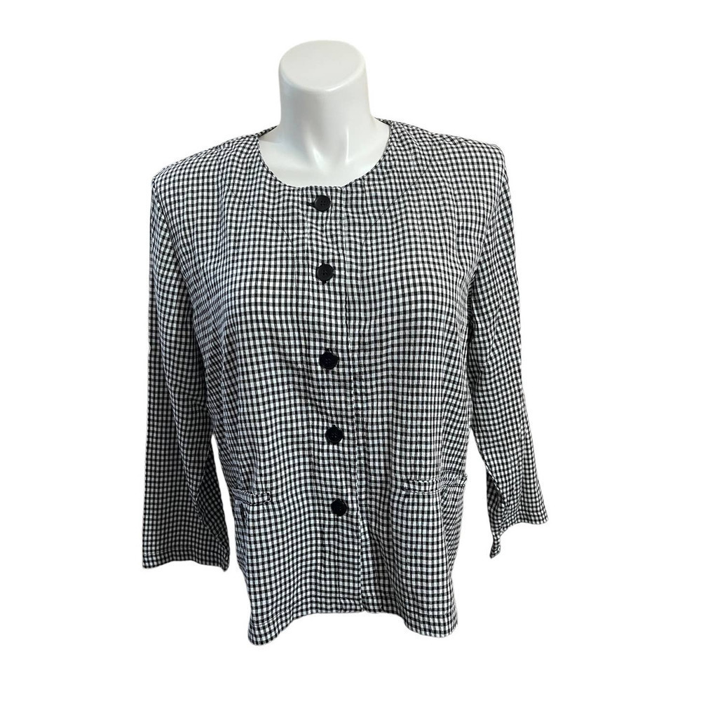 Norm Thompson Womens Button Down Blazer Jacket Checked Lightweight Size XL